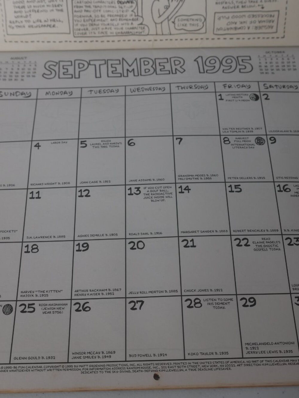 Life in Hell 1995 - 1996 16 Month Fun Calendar Matt Groening Akbar Jeff Comics - Picture 2 of 11